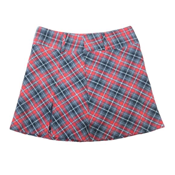 Vintage 90s Exact Change red and grey plaid low rise mini skirt 7 - Picture 1 of 5